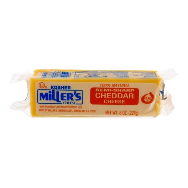 Miller'S Kosher 100% Natural Semi-Sharp Cheddar Cheese Block