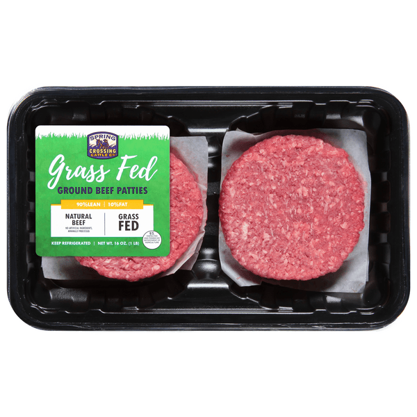 Spring Crossing Grass-Fed 90% Lean 10% Fat Ground Beef Patties Fresh