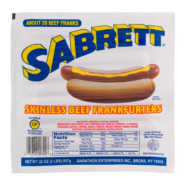 Sabrett Skinless Beef Frankfurters - Apx