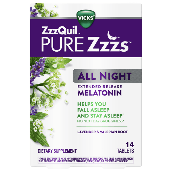 Vicks Zzzquil Pure Zzzs All Night Extended Release Melatonin