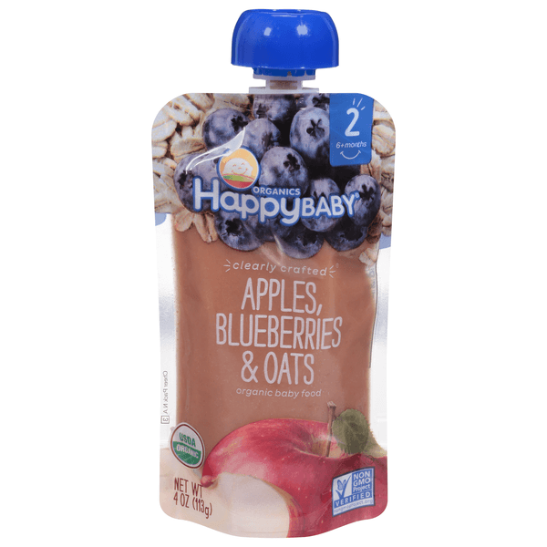 Happy Baby Organics Clearly Crafted Stage 2 Apples Blueberries And Oats Pouch