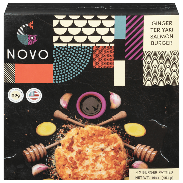 Novo Farmed Ginger Teriyaki Atlantic Salmon Burger Patties