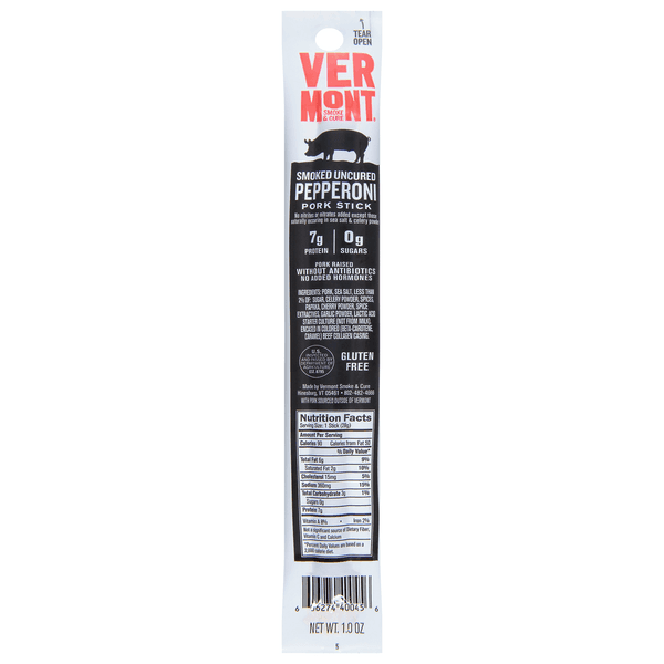 Vermont Smoke & Cure Pepperoni Pork Stick Uncured
