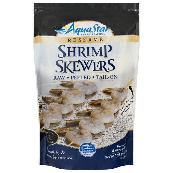 Aqua Star Farm Raised Raw Peeled Tail-On Shrimp Skewers