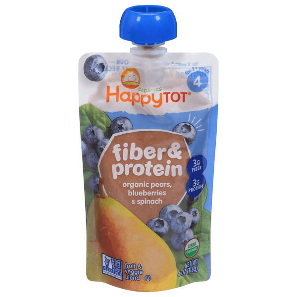 Happy Tot Organics Fiber And Protein Stage 4 Organic Pears Blueberries And Spinach Pouch
