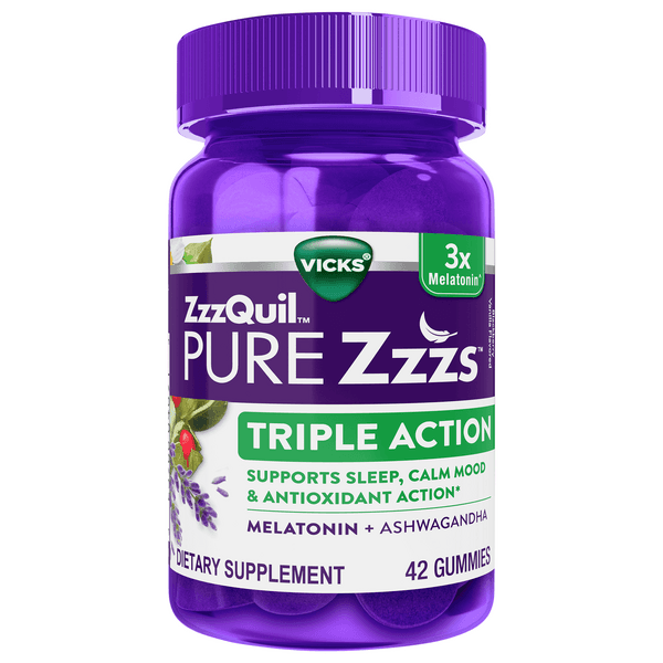 Vicks Zzzquil Pure Zzzs Triple Action Melatonin Gummies Blackberry Vanilla