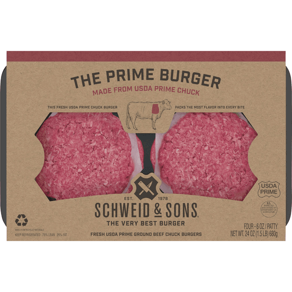 Schweid & Sons The Prime Burger Ground Beef Chuck Patties - Fresh