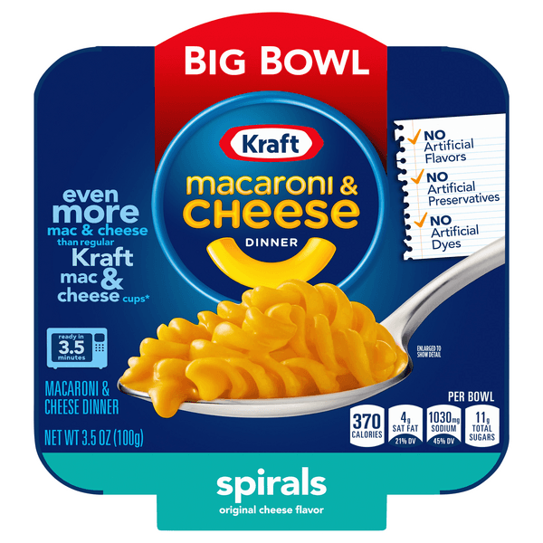 Kraft Spirals Original Macaroni & Cheese Easy Microwavable Big Bowl Dinner Tray