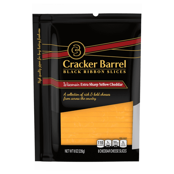 Cracker Barrel Black Ribbon Slices Wisconsin Sharp Yellow Cheddar
