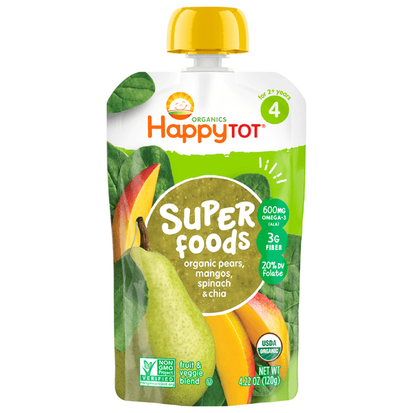 Happy Tot Organics Superfoods Stage 4 Organic Pears Mangos And Spinach And Super Chia Pouch