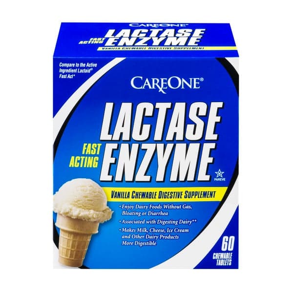 Careone Lactase Enzyme Chewable Digestive Supplement Tablets Vanilla