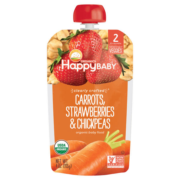 Happy Baby Organics Stage 2 Baby Food Carrots Strawberries & Chickpeas