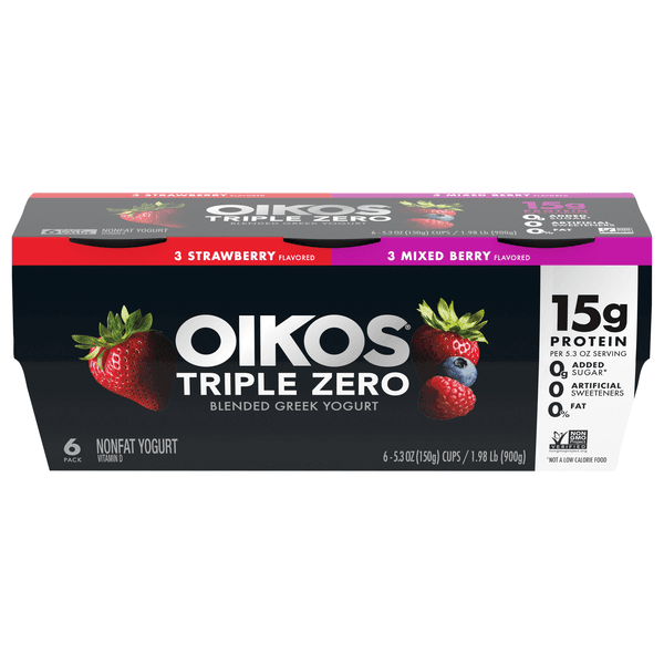 Oikos Triple Zero Strawberry And Mixed Berry Variety Pack Nonfat Greek Yogurt