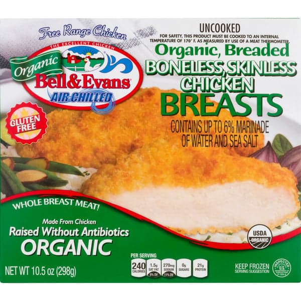 Bell & Evans Air Chilled Breaded Chicken Breasts Boneless Skinless Organic