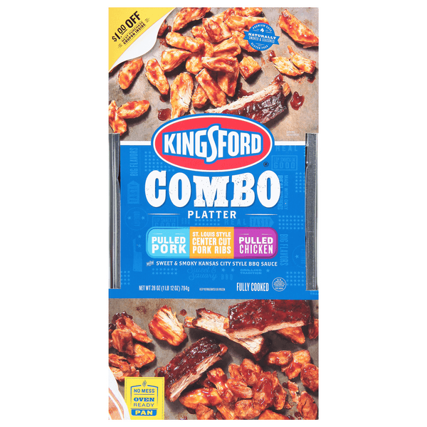 Kingsford Combo Platter Pulled Pork Pulled Chicken Center Cut Ribs