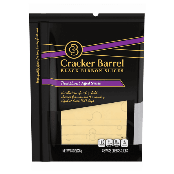 Cracker Barrel Black Ribbon Slices Heartland Aged Swiss