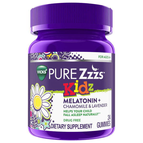 Vicks Pure Zzzs Kids Melatonin + Chamomile & Lavender Gummies Berry Flavor