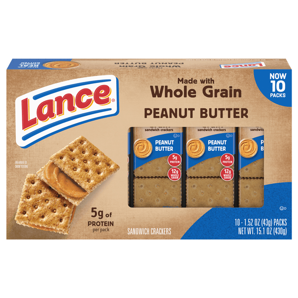 Lance Sandwich Crackers, Made With Whole Grain Crackers, Peanut Butter, 10 Individual