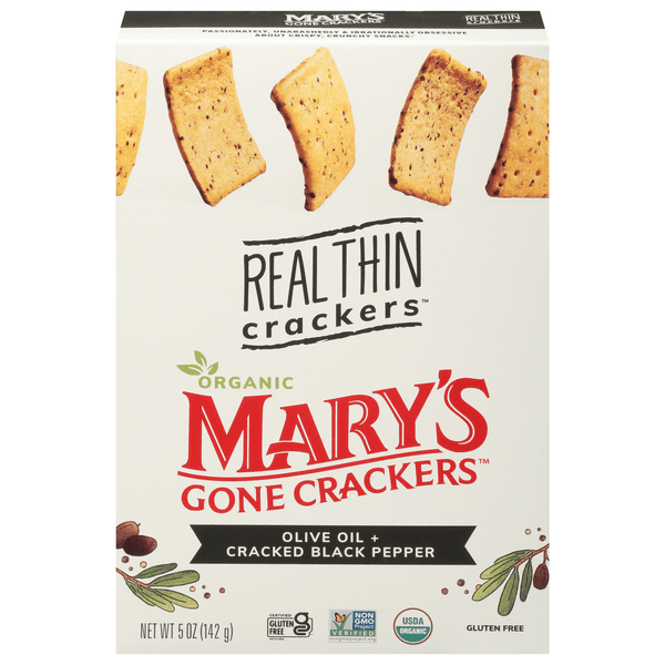 Mary'S Gone Crackers Olive Oil And Cracked Black Pepper Real Thin Crackers