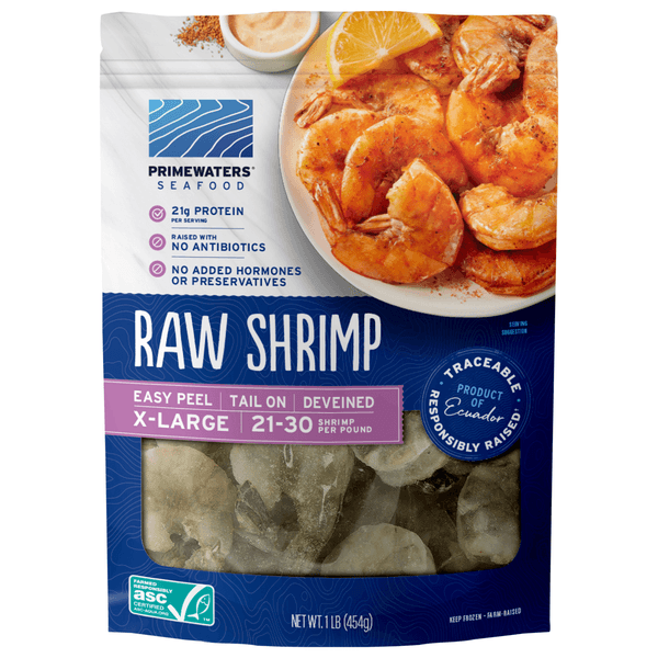 Primewaters Raw Tail-On Easy Peel X-Large Shrimp 21- Per