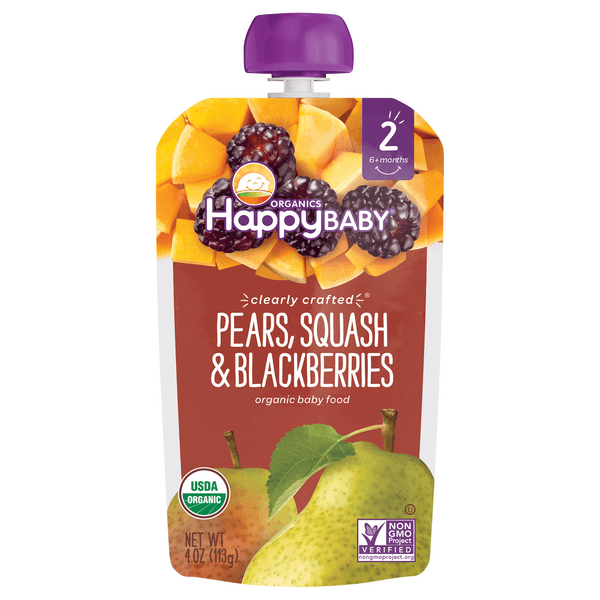 Happy Baby Organics Clearly Crafted Stage 2 Pears Squash And Blackberries Pouch