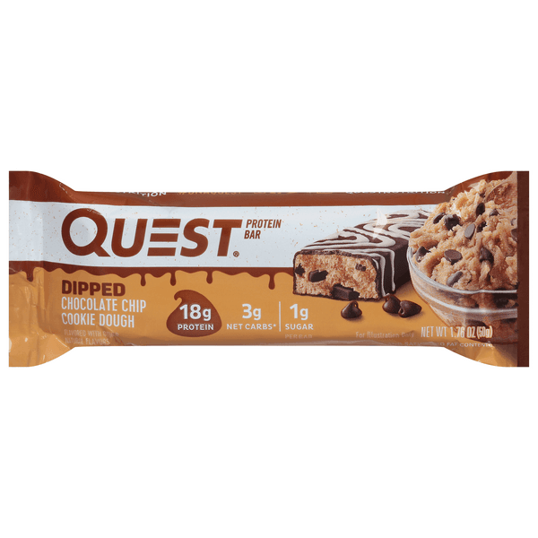 Quest High Protein Bar Dipped Chocolate Chip Cookie Dough Low Carb Keto