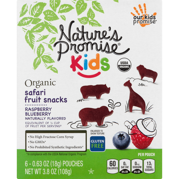 Nature'S Promise Kids Organic Fruit Snacks Raspberry Blueberry Safari