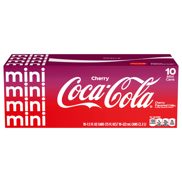 Cherry Coke Mini Cans, Cherry Flavored Coca-cola Soda Soda Soft Drink, Fridge Pack