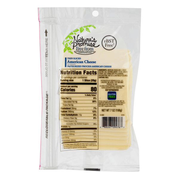 Nature'S Promise Free From American Cheese White Thin (Pre-Sliced