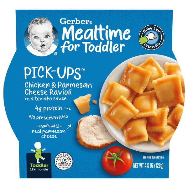 Gerber Pick-Ups Chicken And Parmesan Cheese Ravioli In Tomato Sauce Toddler Meals, Tray