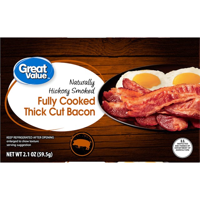 Great Value Thick Cut Naturally Hickory Smoked Fully Cooked Bacon