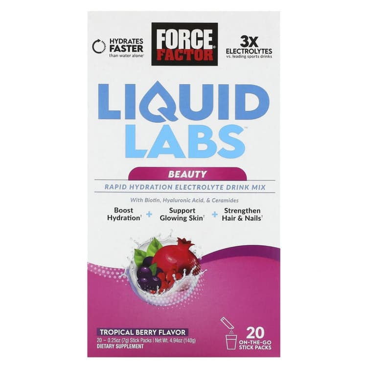 Force Factor Liquid Labs Beauty Tropical Berry Flavor Electrolyte Drink Mix