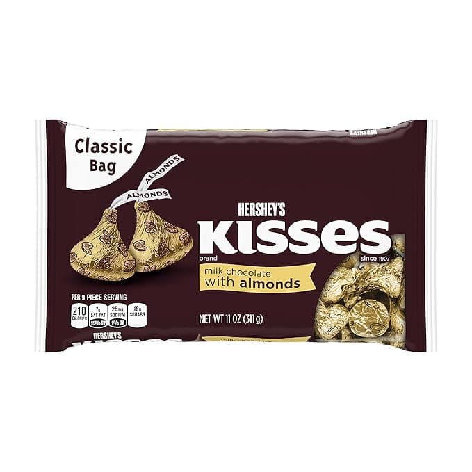 Hersheys, Kisses - Milk Chocolate, With Almonds, Classic Bag