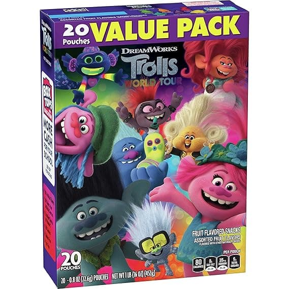 Trolls Fruit Flavored Snacks, Value Pack, 20 Pouches