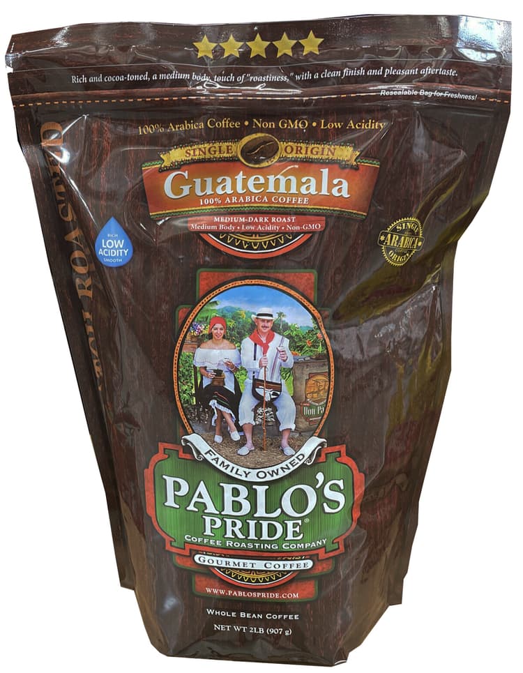Pablo'S Pride Gourmet Coffee Guatemala 100% Arabica Medium Dark Roast Whole Bean Coffee