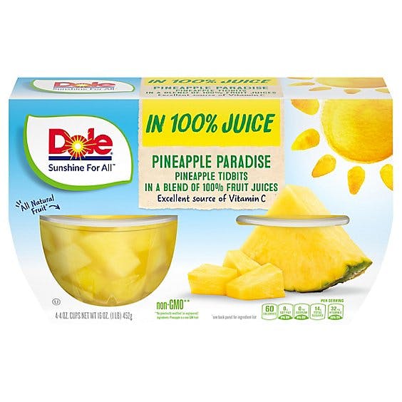 Dole Pineapple Tidbits In 100% Pineapple Juice Cups