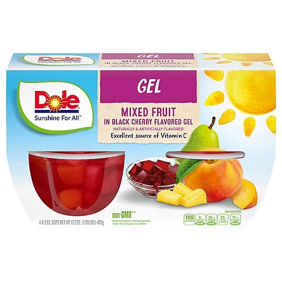 Is it Soy Free? Dole Fruit Bowls Mixed Fruit In Black Cherry Gel, Bowls, Of Fruit