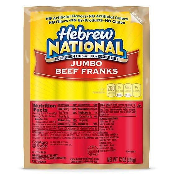 Is it Lactose Free? Hebrew National Jumbo Beef Franks, Hot Dogs
