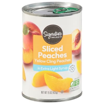Signature Select Peaches Yellow Cling In Extra Light Syrup Sliced