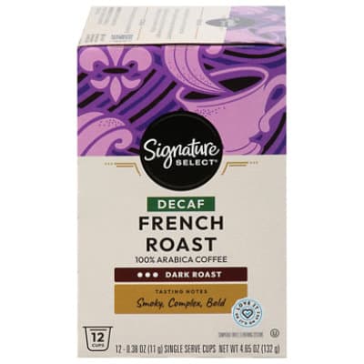 Signature Select Coffee Pods Single Serve Dark Roast French Roast Decaf