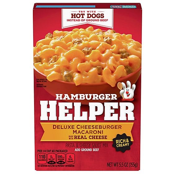 Is it Vegetarian? Betty Crocker Hamburger Helper Cheeseburger Macaroni Deluxe Box