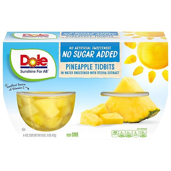 Dole Pineapple Tidbits No Sugar Added Cups