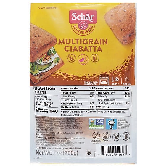 Is it Gluten Free? Multigrain Ciabatta - Low Fodmap Certified