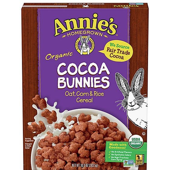 Is it Vegetarian? Annie's Homegrown Organic Cocoa Bunnies Oat, Corn And Rice Cereal
