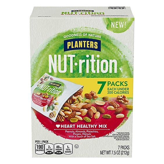 Is it Peanut Free? Nut-rition Heart Healthy Mix With Peanuts, Almonds, Pistachios, Pecans, Walnuts & Sea Salt, Packs