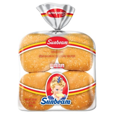 Sunbeam Jumbo Seeded Hamburger Buns Enriched White Bread Sesame Seed Burger Buns
