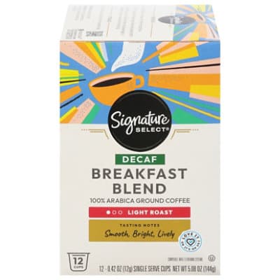 Signature Select Coffee Pods Single Serve Light Roast Breakfast Blend Decaf