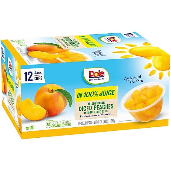 Is it Vegetarian? Dole Fruit Bowls Yellow Cling Diced Peaches In 100% Fruit Juice, Bowls, Of Fruit