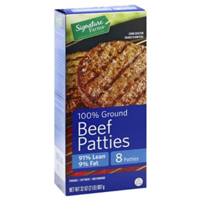 Signature Farms Beef Patties Ground 91%Lean 9% Fat