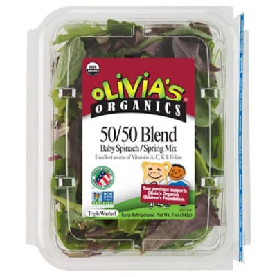 Olivias Organic 50/50 Mix Baby Spinach/ Spring Mix